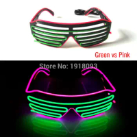 Bi-Color EL Wire Glasses Novelty Lighting LED Neon Luminous Colorful Glowing Shutter Glasses+3V Sound Activated Inverter