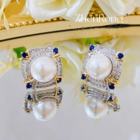 SrFrench Vintage Baroque Pearl Earrings Aurora Colorful Two Tone Gold Imitation Marbe Pearl Earrings Female