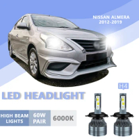 2PCS FOR Nissan ALMERA-2012-2019 6000k H4 Super Bright Hi/Lo Beam Headlamp Lampu LED Headlight Bulb White Light