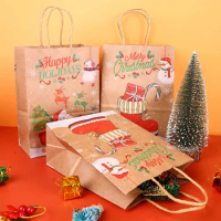 Kraft Paper Christmas Gift Bags with Handle, Multipack for Holiday Celebration Party, 4 Patterns, 16Pcs