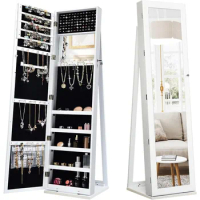 Standing Jewelry Armoire with Higher Full Length Mirror, 2-in-1 Lockable Jewelry Cabinet Organizer with Large Storage Capacity