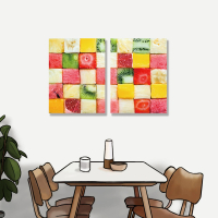 【24mama 掛畫】二聯式 油畫布 熱帶 美食 西瓜 香蕉 菠蘿 草莓 獼猴桃 葡萄柚 無框畫-30x40cm(水果丁排列)