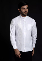 Casella Casella Baju Koko Pria Lengan Panjang Arabesque White Design | Baju Koko Putih Lengan Panjang 9866 White