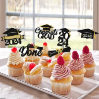 12 Pcs Graduation Season Cake Insert Cap Cupcake Topper Party Decoration Toppers 2024 Card Decors Paper Picks