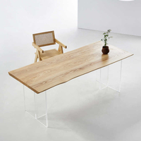 北歐懸浮餐桌實木大闆桌餐桌原木白蠟木餐桌椅組合