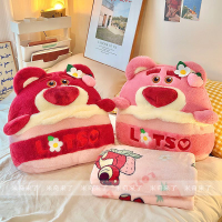 正版迪士尼草莓熊毯子二合一抱枕被子兩用靠墊辦公室午睡折疊毯子