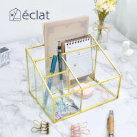 【Eclat】極致點綴四格斜口玻璃桌上收納盒_璀璨金(小物收納 收納用品)