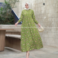 Agnia Midi Dress by Lavina Bahan Rayon Viscose Daster Midi Gamis Motif Wanita