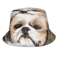 Dapper Barney The Shitzu Pattern Design Printed Travel Bucket Hats Shitzu Dog Pet