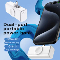 Mini Portable Power Bank 5000 mAh for iPhone/Android Dual Port Output Mobile Power with Wireless Charger for Apple Watch S9 8 7