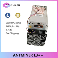 Bitmain Antminer L3++ 580Mh/s 1.6J/MH with Power Supply LTC DOGE Coin Asic Miner L3 plus plus Miner L3 Litcoin Scrypt Crypto