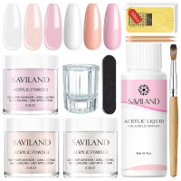 Saviland Acrylic Nail Starter Kit: Clear Pink Nude Acrylic Powder & Liquid Brush Files Forms Press O