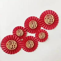 6pcs paper fan hiasan dekorasi bentuk kipas tulisan fu mutiara premium high quality IMLEK Bunga