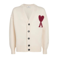 【AMI PARIS】秋冬新款 男女同款 愛心A圖騰大LOGO 羊毛針織外套-白色(XS號、S號、M號、L號)