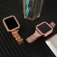 Luxury Bling Diamond Wrist Band Strap Bracelet + Bumper Case For Apple Watch Series 7 6 5 4 SE iWatch 40mm 41mm 44mm 45mm