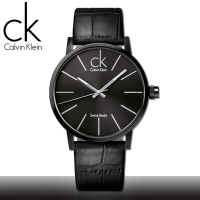 瑞士 CK手錶 Calvin Klein 黑面_不鏽鋼錶殼_皮革錶帶_時尚男錶(K7621401)