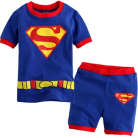 Disney Movie Superman Kids Pajamas Sets Cotton Summer Superman Short T-shirt + Pants Boys Girls Sleepwear Casual Wear SA1388