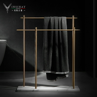 全銅浴室輕奢創意大理石落地毛巾架衛生間浴缸浴巾架置物架立式