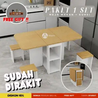 Adapta - Set Meja Makan Lipat 4 Bangku - Set Meja Makan Minimalis 4 Kursi - AL - Set Meja Makan Kayu