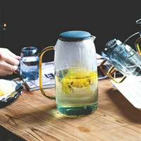 玻璃冷水壺套裝高硼硅家用餐廳耐熱泡茶壺花茶壺硅膠蓋子帶杯子