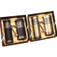 【居家新生活】紫砂內膽保溫杯禮盒套裝組(300ML+350ML)