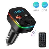 Car Bluetooth 5.0 FM Transmitter Wireless Handsfree Audio Receiver MP3 Player LED 3.4A Dual USB Fast Charger Car Accessories Kit