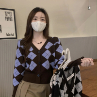 MODELY - Kardigan Tebal Lengan Panjang Wanita Vintage Cardigan Outer Motif Kotak Kancing SL037