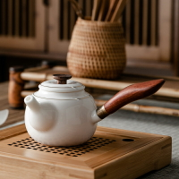 陶瓷木把側把壺家用簡約手工白瓷茶壺羊脂玉瓷功夫手抓泡茶壺