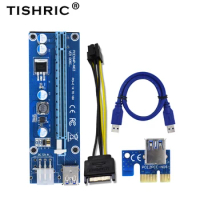 TISHRIC VER006C PCIE PCI-E Riser Card 3 in 1 Molex 6Pin Express Adapter 1x to 16x USB 3.0 Extender Adapter BTC Mining Miner