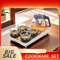 Teko Teapot Set 5pcs Teapot kaca dengan 4pcs Gelas Praktis 700ml Volume Besar Hadiah Pernikahan