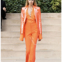 Tesco New Orange Women's Fashion Suit Blazer And Pants Sets For Women One Button Jacket Flare Pants Suit 2 Piece For Party