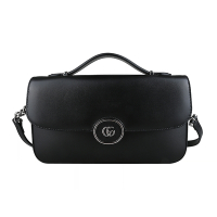 GUCCI 古馳  Petite GG雙G標誌LOGO皮革小型手提肩背包(黑)