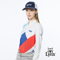 【Lynx Golf】女款吸溼排汗流線感跳色印花長袖立領POLO衫/高爾夫球衫-白色
