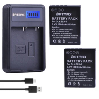 Batmax 2pc 1800mAh BLH-1 BLH1 Battery+LCD Display USB Charger for Olympus E-M1 Mark II Camera
