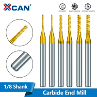 XCAN PCB Milling Cutter 1/8 Shank Carbide End Mill CNC Machining Router Bit for Woodworking Corn Mill
