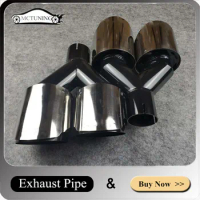 One Pair L+R Y Model Glossy Black+Silver Stainless Steel Exhaust Pipe Car Universal Nozzles Tailpipes For Akrapovic Muffler Tip