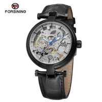 FORSINING Men's Mechanical Watch Circular hollow dial Black Watch Automatic mechanical watch