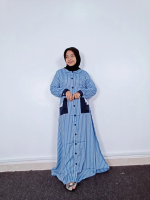 Gamis Setelan Zaura Hijab Linen Salur Setrip Kancing (C: 951)