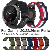 20 22 26mm Nylon Replacement Watch Strap for Garmin Fenix 3 5 6 5s 6X Plus forerunner945 Sapphire Descent Canvas WristWatch Band