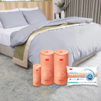 【3M】全面抗蹣柔感防蹣純棉兩用被床包三件組-單人+標準型水洗枕頭