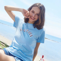 【NAUTICA】女裝 修身花邊短袖T恤(淡藍)