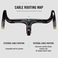 RYET Carbon Integrated Handlebar Road Bike Inner Cable Routine Handle Bar For D-Shaped Fork With Computer Mount Aero Spacer