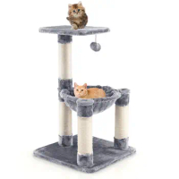 Costway Cat Tree Multi-Level Cat Tower w/ Scratching Posts &amp; Cat Hammock Grey