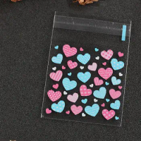 100pcs -Plastic Packaging Bags Cookie Candy Bag Pink Love Christmas Wedding Gift Bags Biscuit Baking Cake Wrapper Pouches
