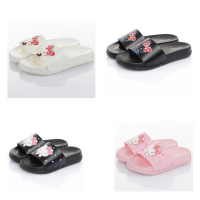 【SANRIO 三麗鷗】Hello Kitty 14~25cm輕量休閒親子拖鞋(白&amp;粉&amp;黑色)
