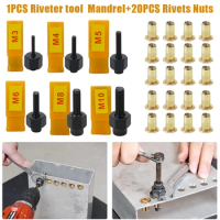 21pcs Hand Rivet Nut Gun Head Aluminum Nuts Simple Installation Manual Riveter Tool Accessory For Nuts M3/M4/M5/M6/M8/M10