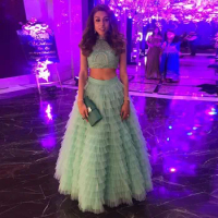Mint Green Fluffy Tiered Tulle Skirts Women To Event Wed Party Puffy A-line Floor Length Tulle Maxi Skirt Female Bottom