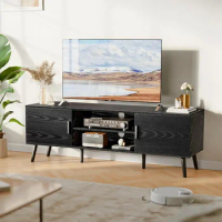 Media Console Furniture for Tv Stands 2 Cabinets Tv Stand Living Room Furniture Cord Holes Bedroom Solid Wood Feet Black Cabinet