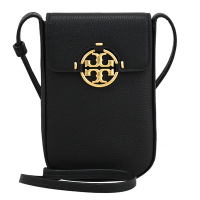 TORY BURCH 荔枝皮革斜背手機包(黑)