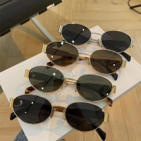Kacamata Hitam Gaya Oval Premium Metal bingkai kecil Sunglasses wanita laki-laki